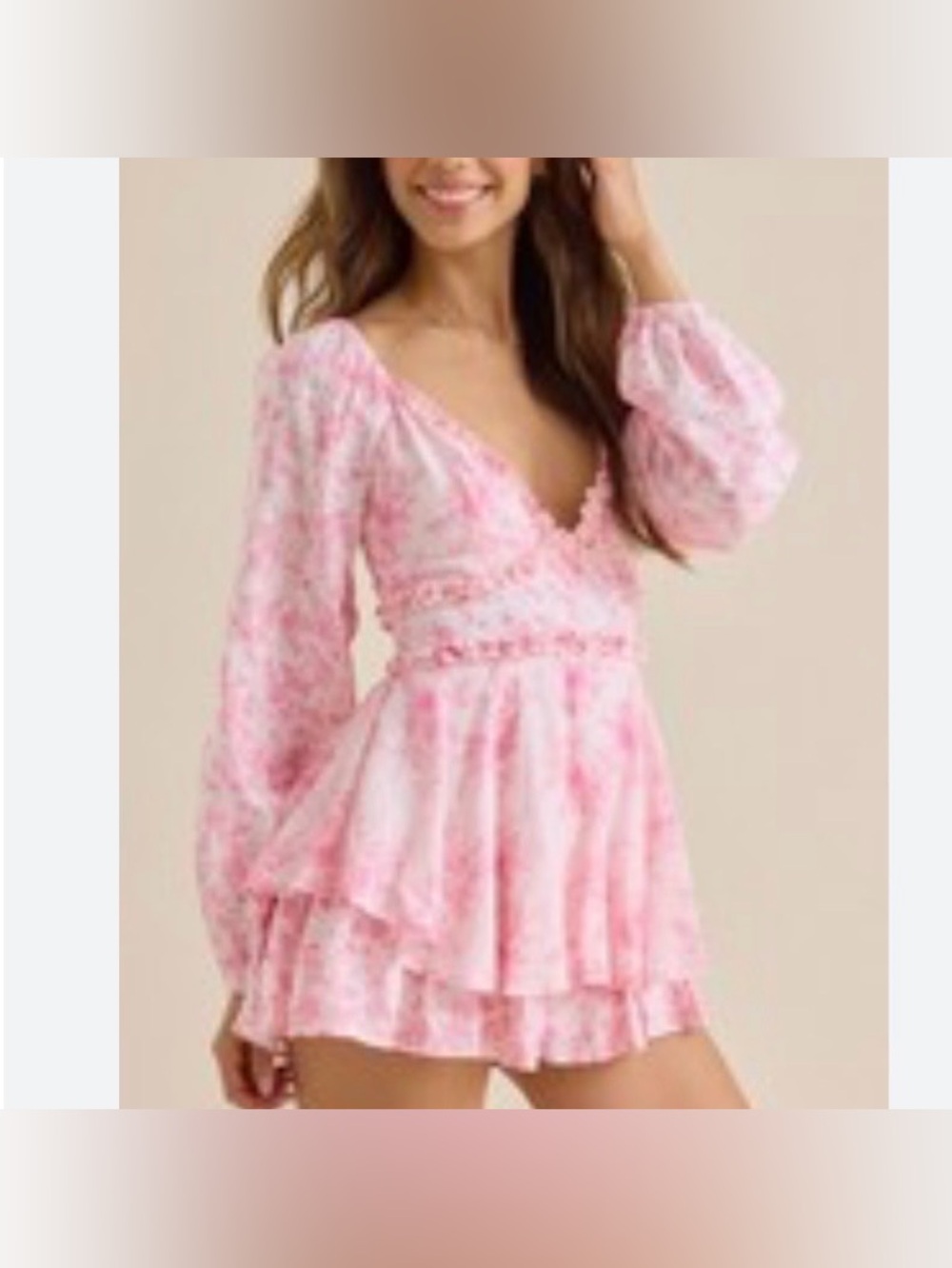 NWT Altar'd State Festive Pink Floral Ruffle Tiered Romper Size Large